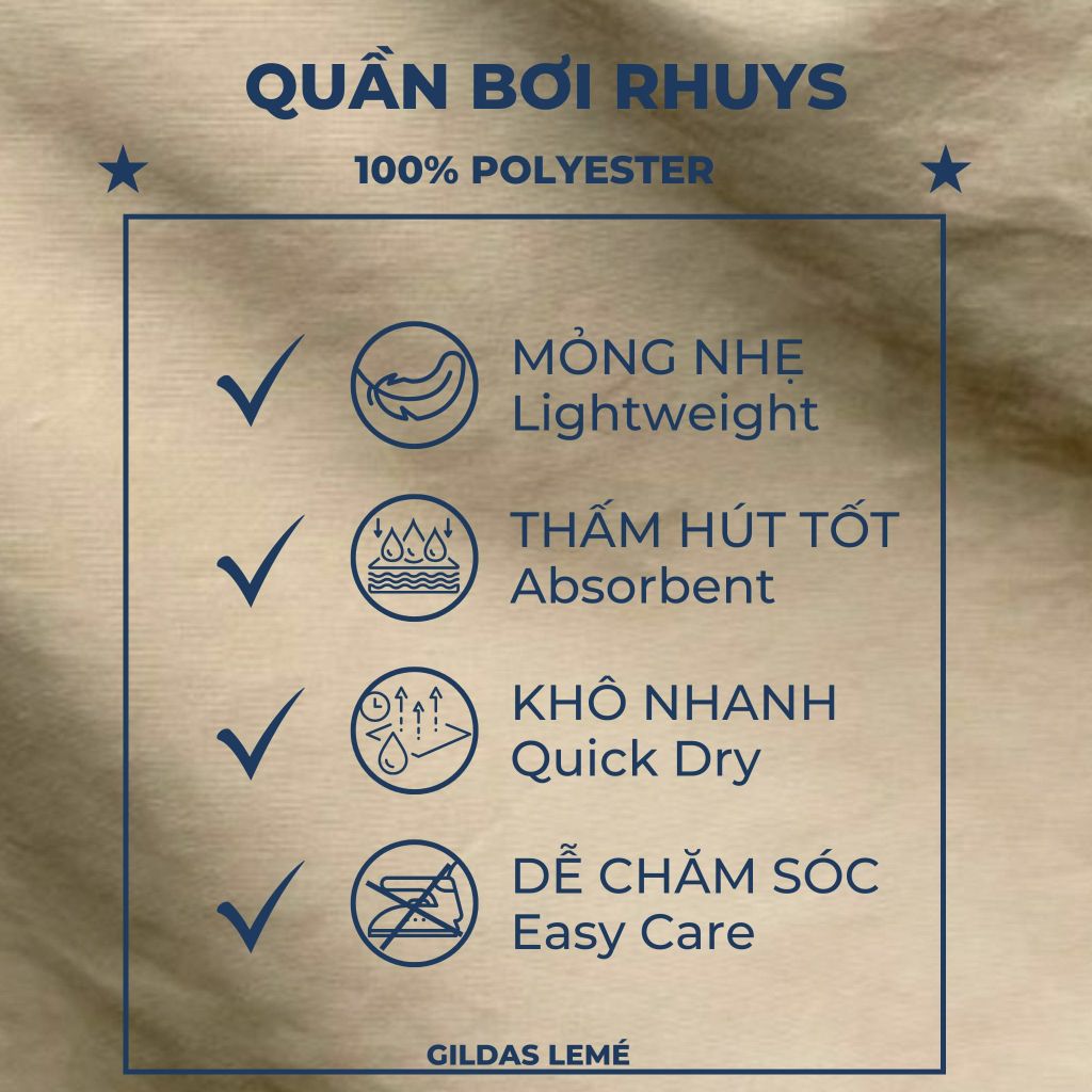 Quần Bơi Polyester Nam Trượt Nước Rhuys Beige Form Regular