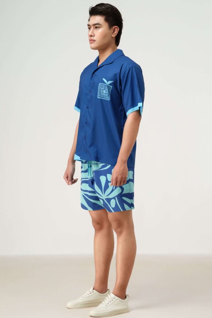 Áo Sơ Mi Nam Đi Biển Blue Stamp Xanh Navy