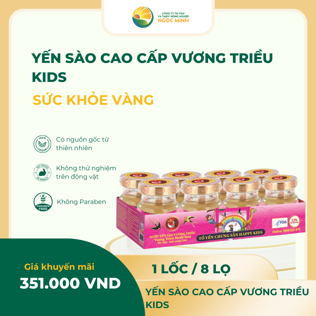  Yến sào cao cấp Vương Triều Kids 22% (lốc 8 lọ) 