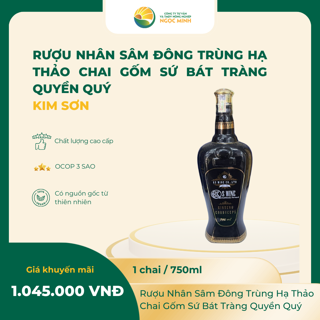  Rượu Nhân Sâm Đông Trùng Hạ Thảo Chai Gốm Sứ Bát Tràng Quyền Quý 750ml 