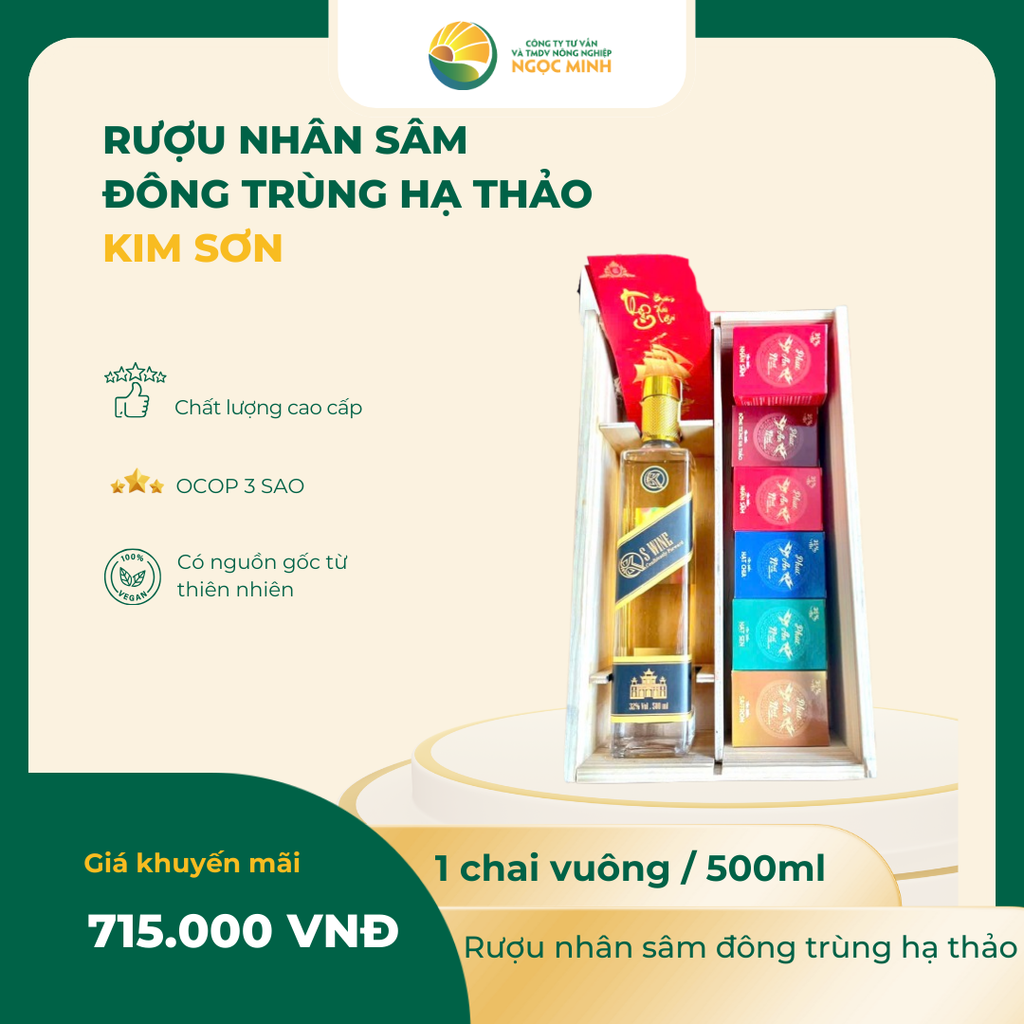  Rượu Nhân Sâm Đông Trùng Hạ Thảo Vuông Dài 500ml 