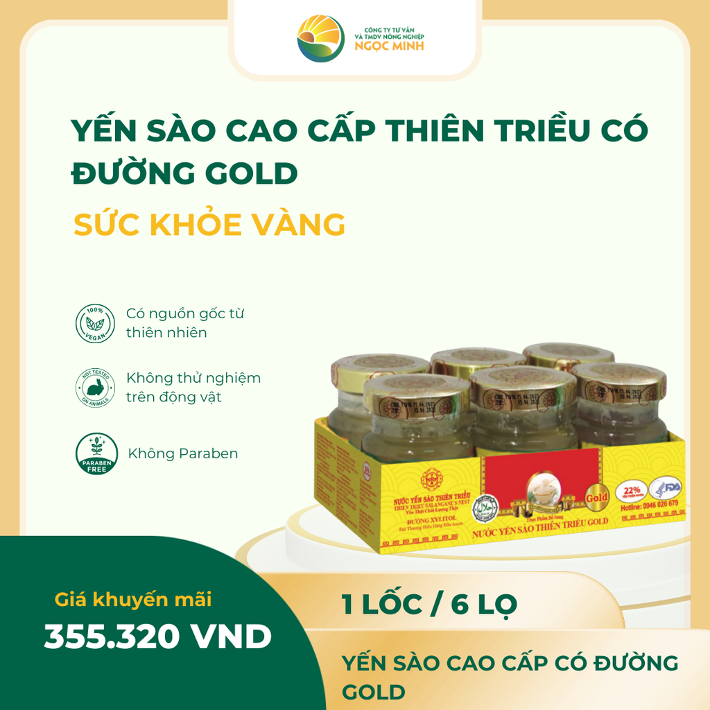  Yến sào cao cấp Thiên Triều có đường GOLD (lốc 6 lọ) 22% 