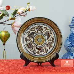 Đĩa Trưng Bày Đắp Nổi Vẽ Màu Hoa Dây Leo