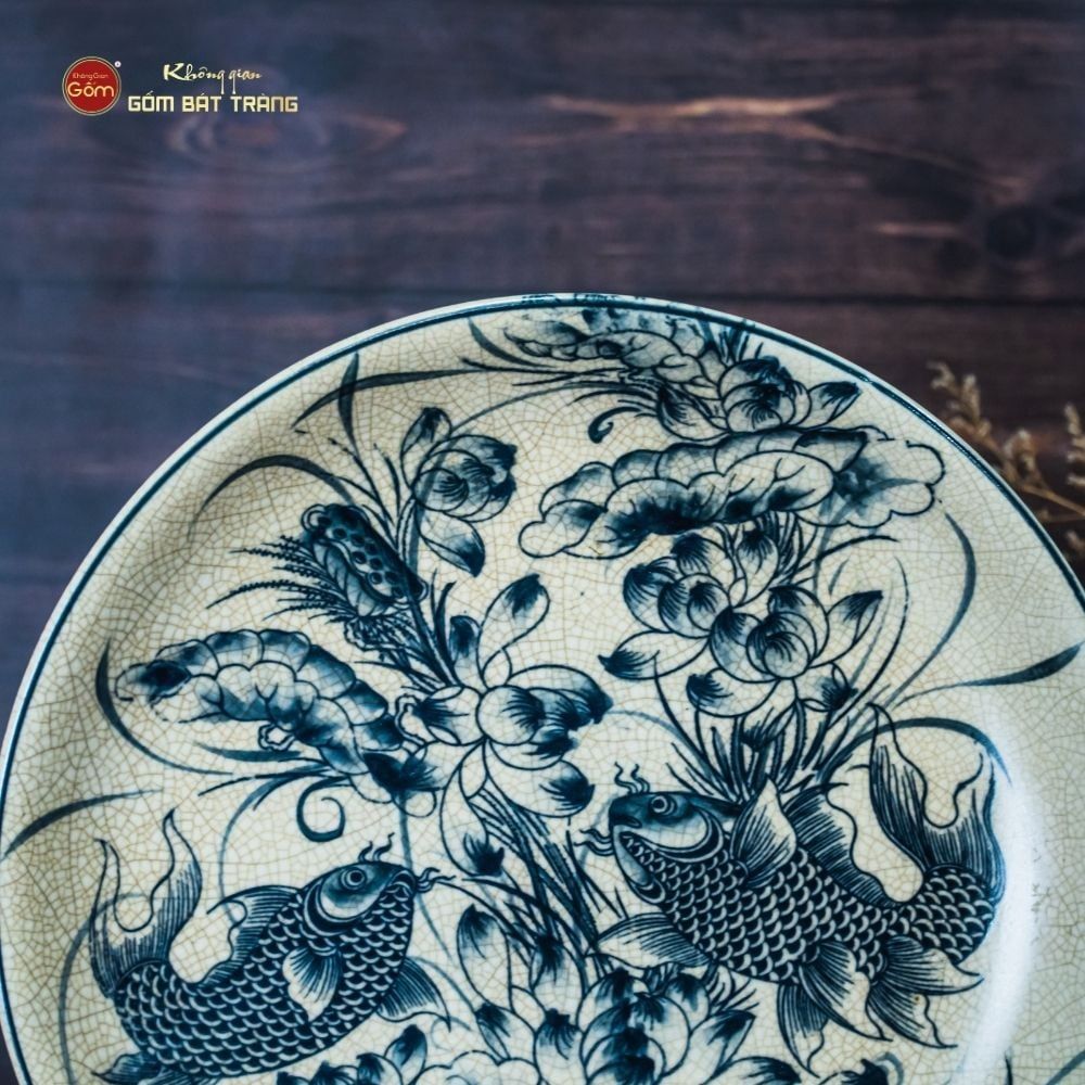 Đĩa Trưng Bày Men Rạn Song Ngư Cát Hạnh