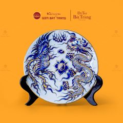 Mâm Bồng Men Lam Nổi Long Phụng Trình Tường Vẽ Vàng