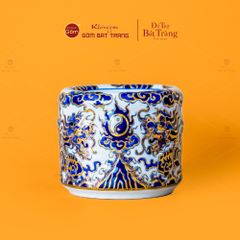 Bát Hương Men Lam Nổi Song Long Chầu Nguyệt Vẽ Vàng