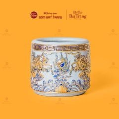 Bát Hương Song Long Chầu Nguyệt Men Rạn Vẽ Vàng