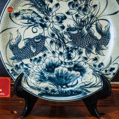 Đĩa Trưng Bày Men Rạn Song Ngư Cát Hạnh