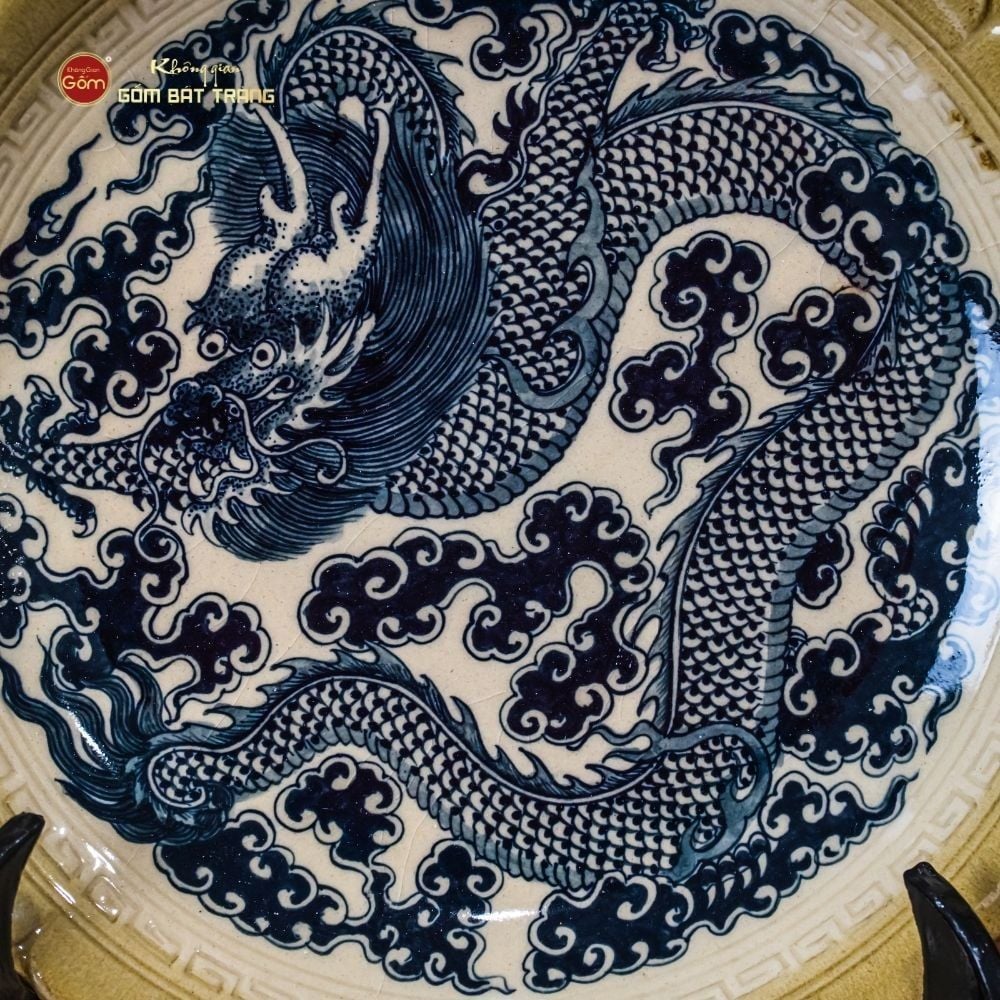 Đĩa Trưng Bày Men Hoàng Thổ Độc Long Đẳng Vân
