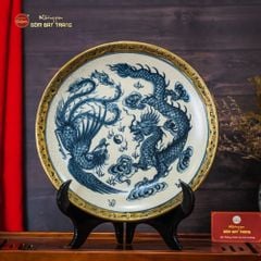 Đĩa Trưng Bày Men Rạn Bọc Đồng Long Phụng Trình Tường