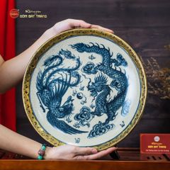 Đĩa Trưng Bày Men Rạn Bọc Đồng Long Phụng Trình Tường