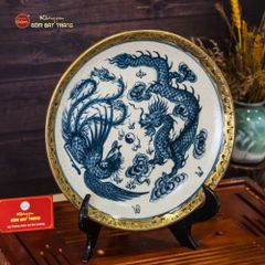 Đĩa Trưng Bày Men Rạn Bọc Đồng Long Phụng Trình Tường