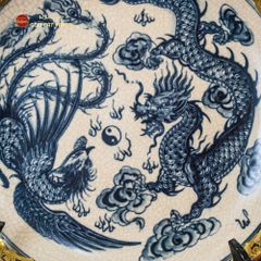 Đĩa Trưng Bày Men Rạn Bọc Đồng Long Phụng Trình Tường