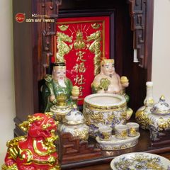 Bộ Tượng Thần Tài Thổ Địa Men Ngọc Lục Bảo