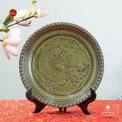 Đĩa Trưng Bày Đắp Nổi Cá Chép Hoa Sen