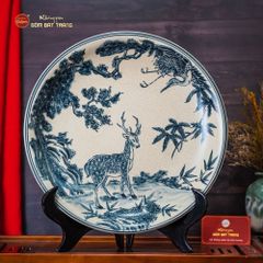 Đĩa Trưng Bày Men Rạn Hươu Sao Chim Hạc