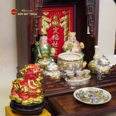 Bộ Tượng Thần Tài Thổ Địa Men Ngọc Lục Bảo