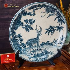 Đĩa Trưng Bày Men Rạn Hươu Sao Chim Hạc