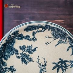 Đĩa Trưng Bày Men Rạn Hươu Sao Chim Hạc