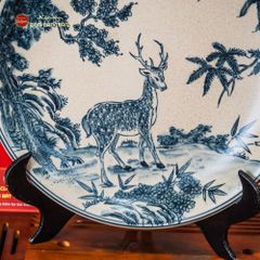 Đĩa Trưng Bày Men Rạn Hươu Sao Chim Hạc