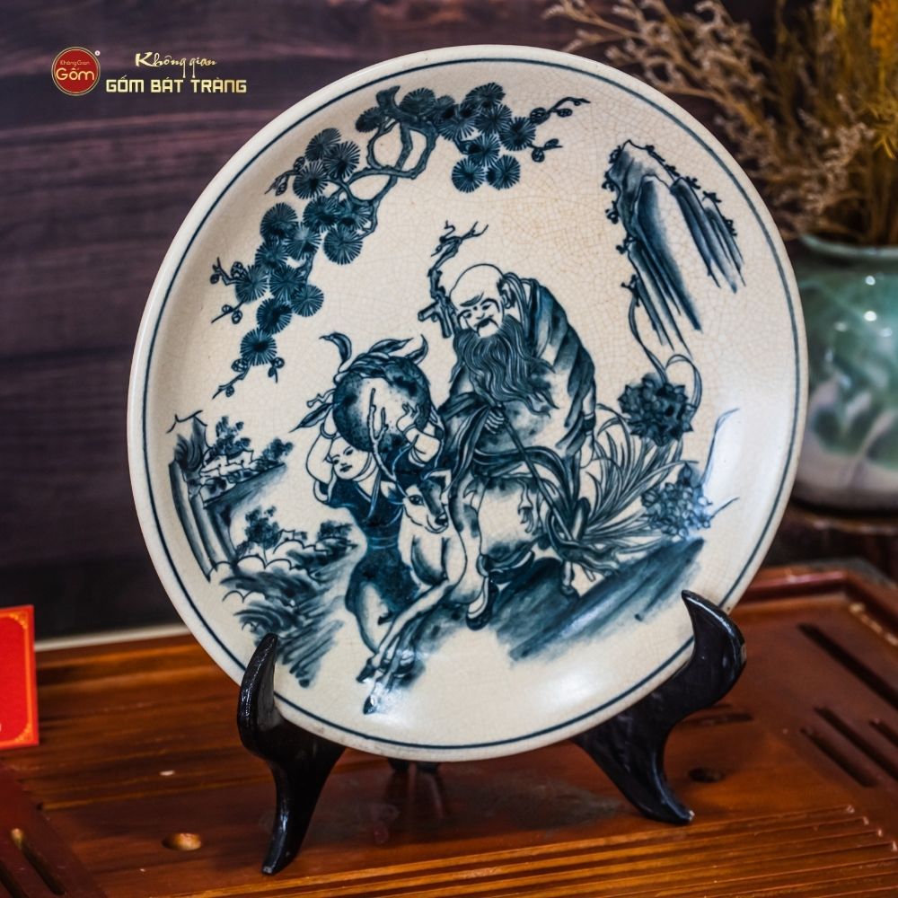 Đĩa Trưng Bày Men Rạn Tiên Đồng Ông Thọ