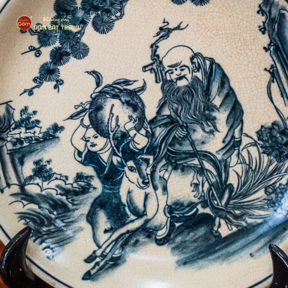 Đĩa Trưng Bày Men Rạn Tiên Đồng Ông Thọ