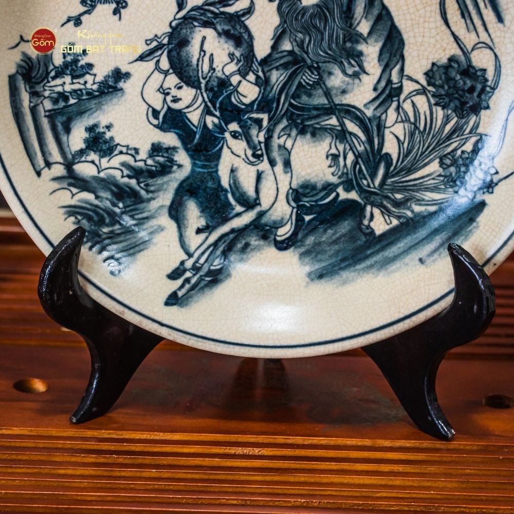 Đĩa Trưng Bày Men Rạn Tiên Đồng Ông Thọ