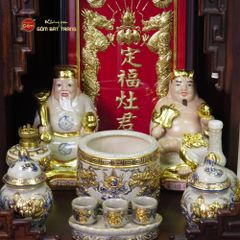 Bộ Tượng Thần Tài Thổ Địa Men Rạn Dát Vàng