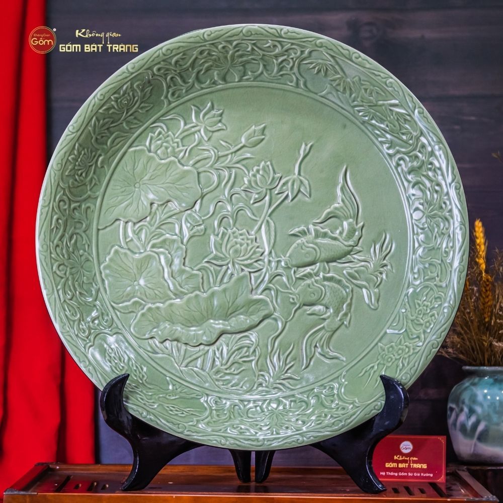 Đĩa Trưng Bày Men Ngọc Song Ngư Cát Hạnh