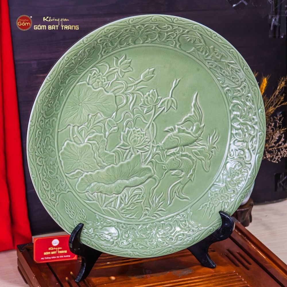 Đĩa Trưng Bày Men Ngọc Song Ngư Cát Hạnh