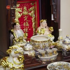 Bộ Tượng Thần Tài Thổ Địa Men Rạn Dát Vàng