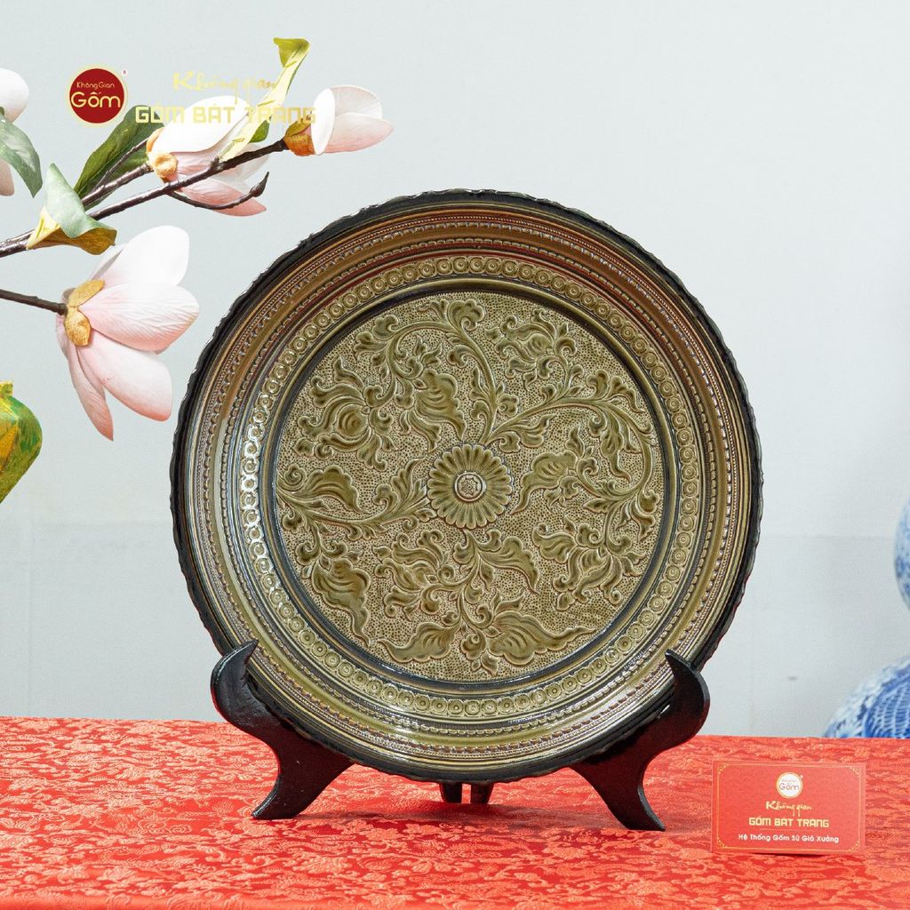 Đĩa Trưng Bày Đắp Nổi Hoa Dây