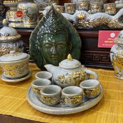 Bộ Ấm Chén Thờ Men Rạn Vẽ Vàng