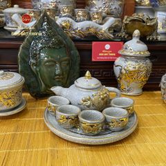 Bộ Ấm Chén Thờ Men Rạn Vẽ Vàng