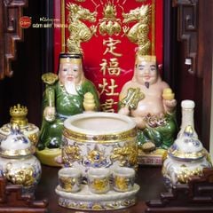 Bộ Tượng Thần Tài Thổ Địa Men Ngọc Lục Bảo