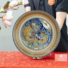 Đĩa Trưng Bày Đắp Nổi Vẽ Màu Song Ngư Cát Hạnh