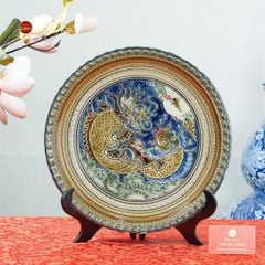 Đĩa Trưng Bày Đắp Nổi Vẽ Màu Song Ngư Cát Hạnh