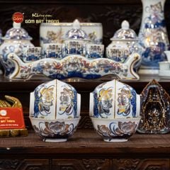 Bát Cơm Men Lam Vẽ Vàng Họa Tiết Hoa Sen