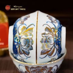 Bát Cơm Men Lam Vẽ Vàng Họa Tiết Hoa Sen