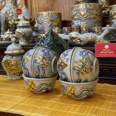 Bát Cơm Thờ Men Rạn Vẽ Vàng