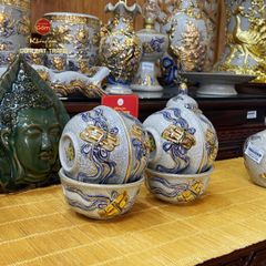Bát Cơm Thờ Men Rạn Vẽ Vàng