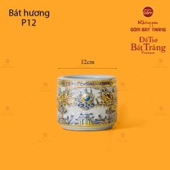 Bát Hương Men Hoàng Tộc Vẽ Vàng Họa Tiết Song Long Chầu Nguyệt