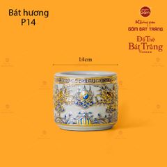 Bát Hương Men Hoàng Tộc Vẽ Vàng Họa Tiết Song Long Chầu Nguyệt