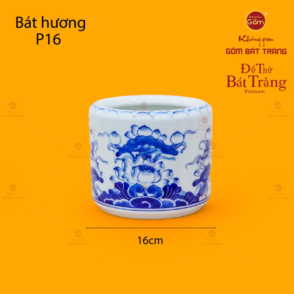 Bát Hương Men Lam Họa Tiết Hoa Sen