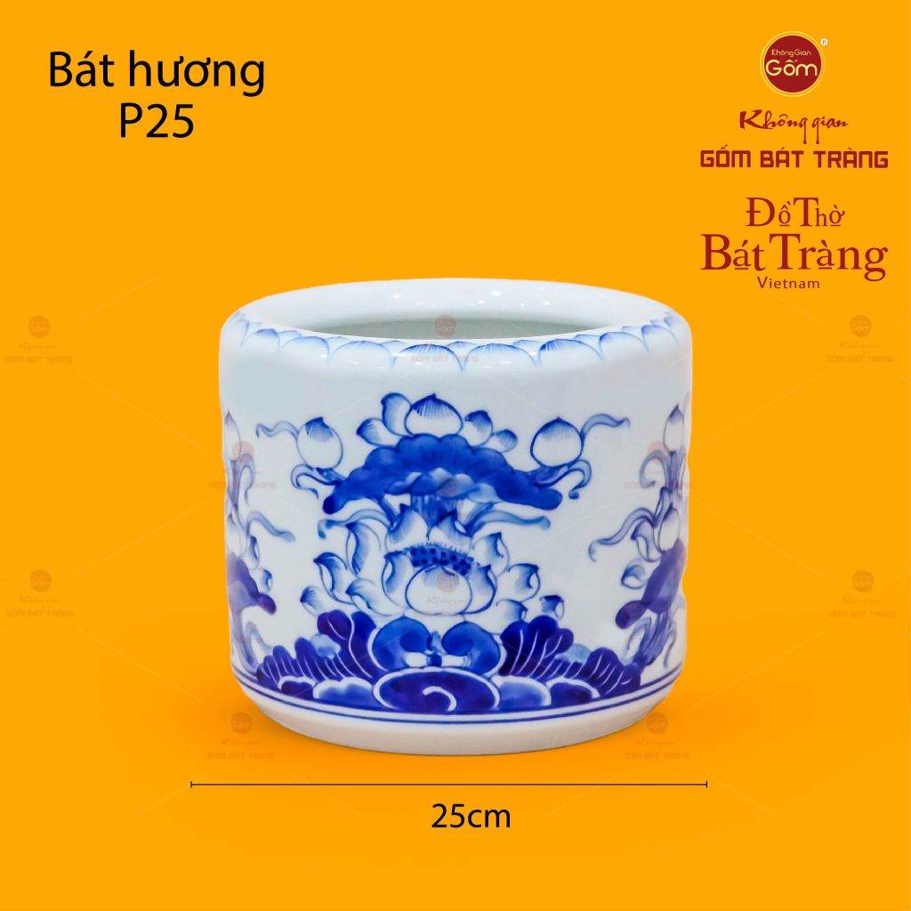 Bát Hương Men Lam Họa Tiết Hoa Sen