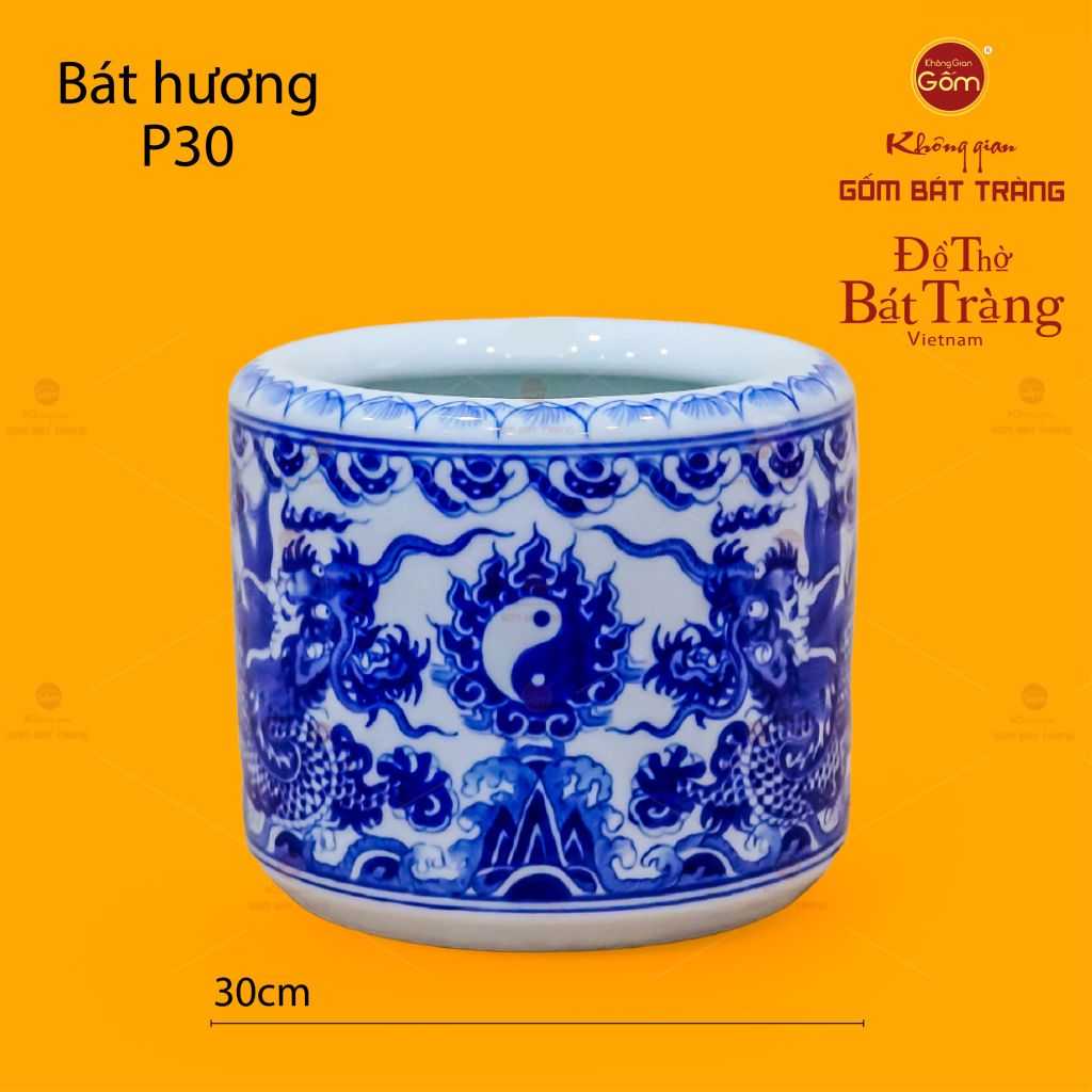 Bát Hương Men Lam Họa Tiết Song Long Chầu Nguyệt