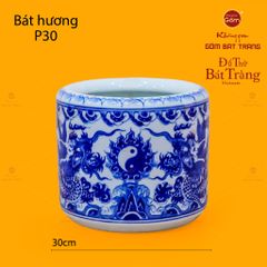 Bát Hương Men Lam Họa Tiết Song Long Chầu Nguyệt