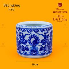 Bát Hương Men Lam Họa Tiết Song Long Chầu Nguyệt