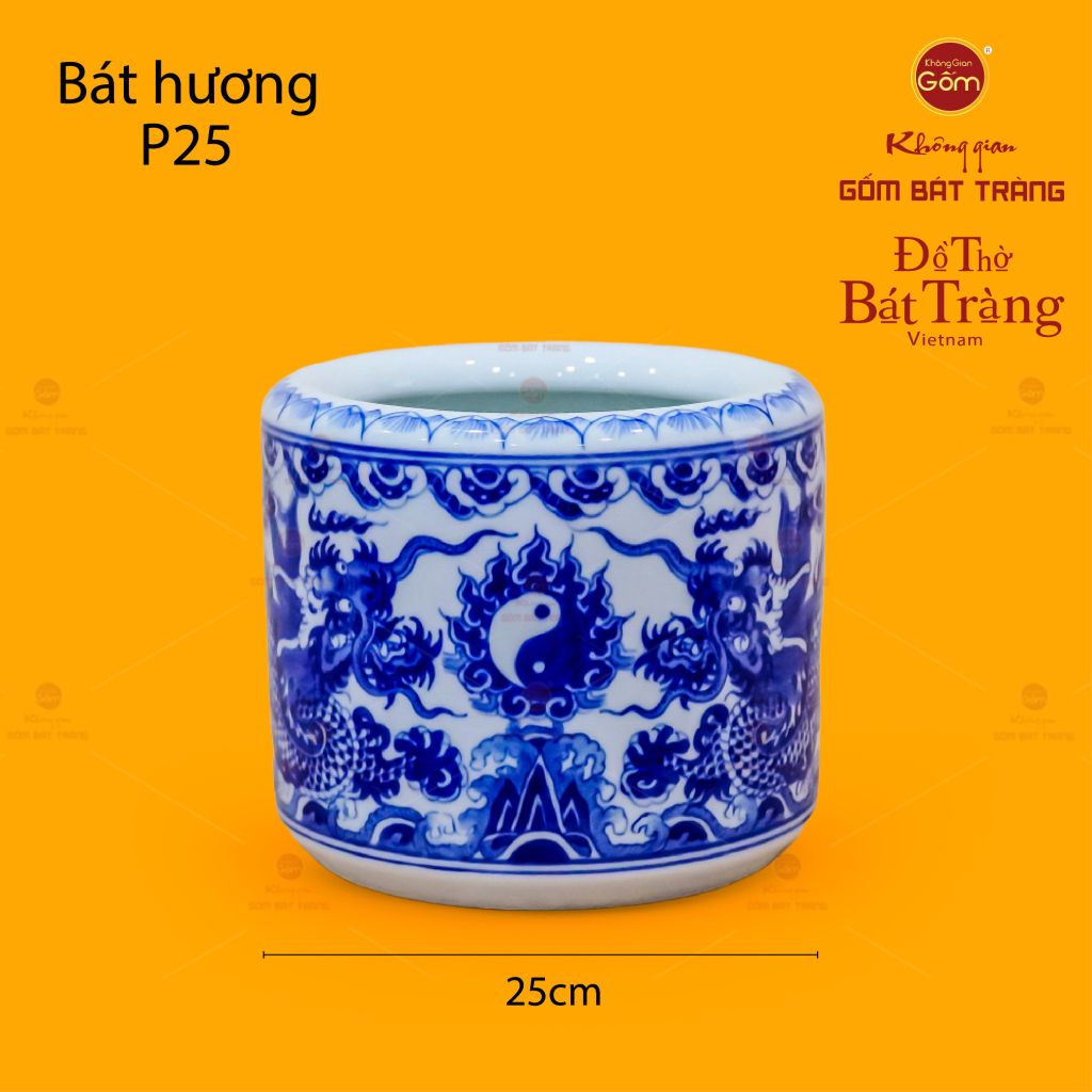 Bát Hương Men Lam Họa Tiết Song Long Chầu Nguyệt