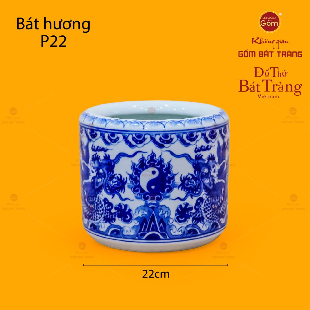 Bát Hương Men Lam Họa Tiết Song Long Chầu Nguyệt